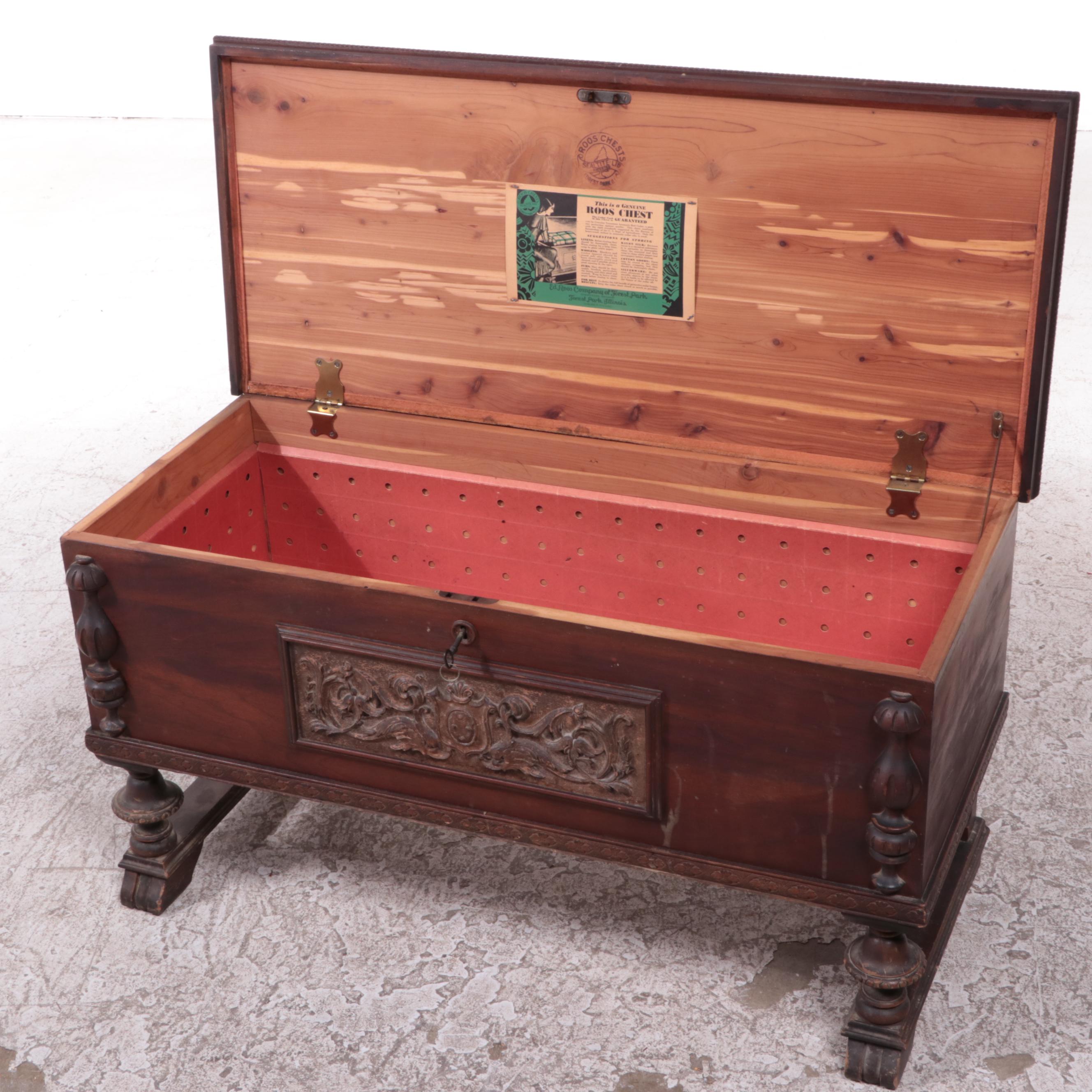 Ed Roos Company Renaissance Revival Walnut and Cedar Blanket Chest
