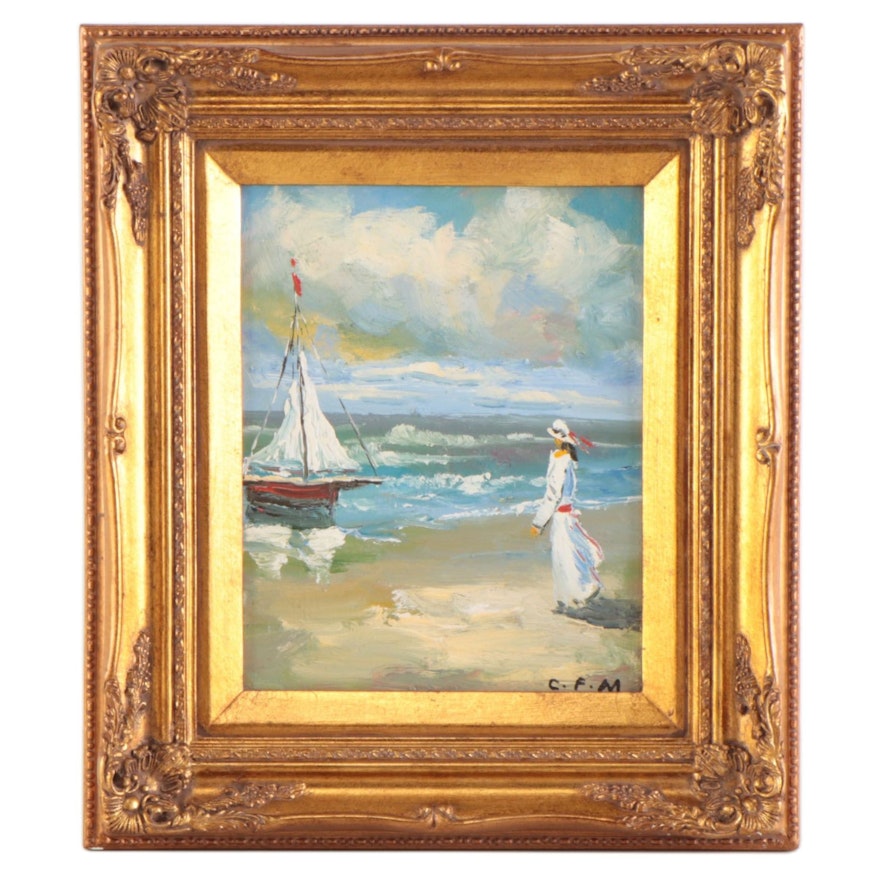Oil Painting of Figure on the Beach, Late 20th Century
