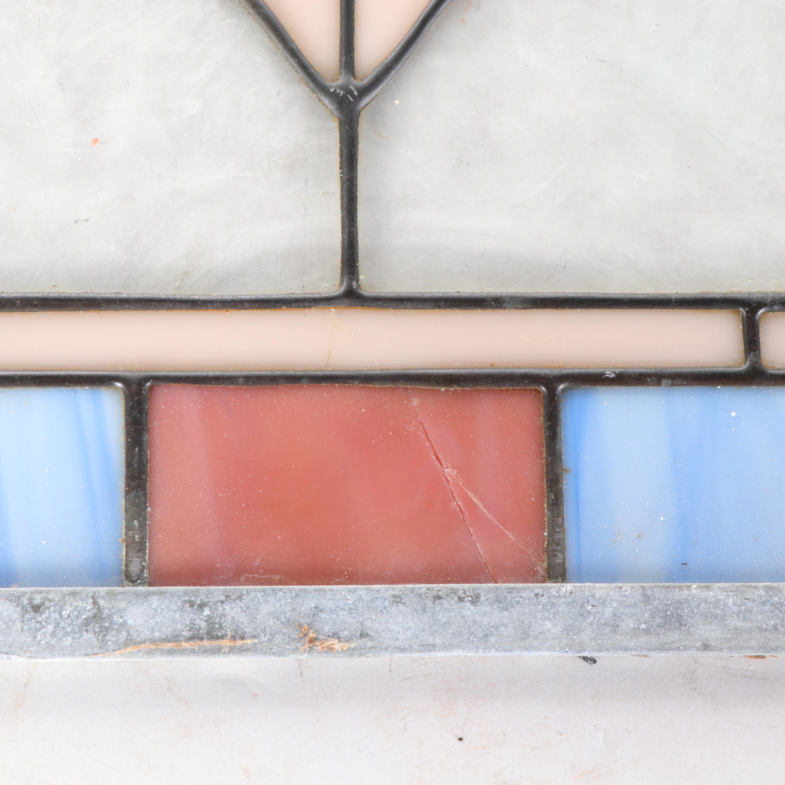 Arts and Crafts Style Stained Glass Panel with Central Blossom EBTH