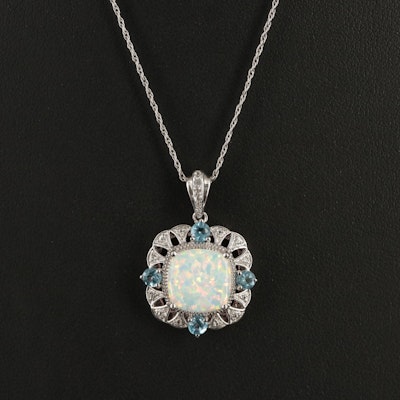 Sterling Opal, Topaz and White Sapphire Pendant Necklace