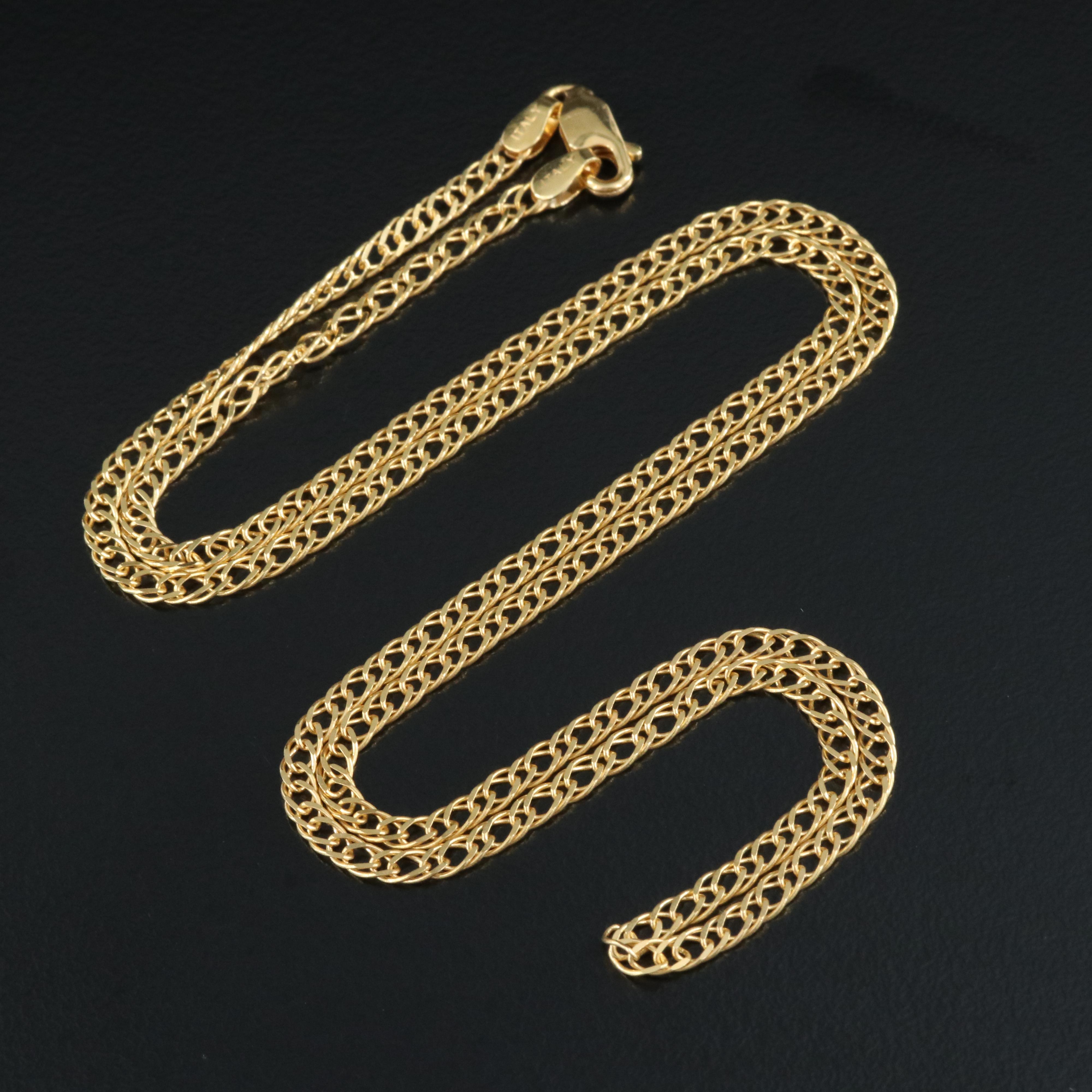 Italian 18K Double Curb Chain Necklace EBTH