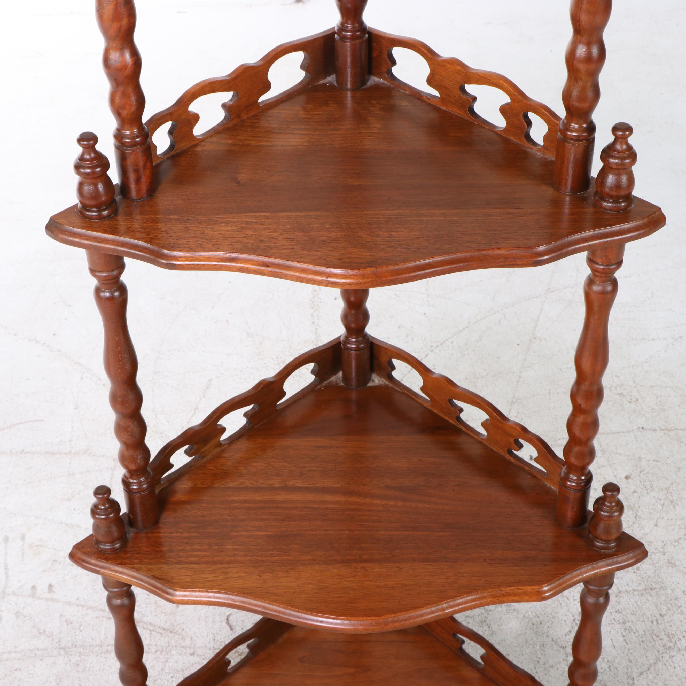 Victorian Style Walnut Corner Whatnot Shelf, 20th Century EBTH