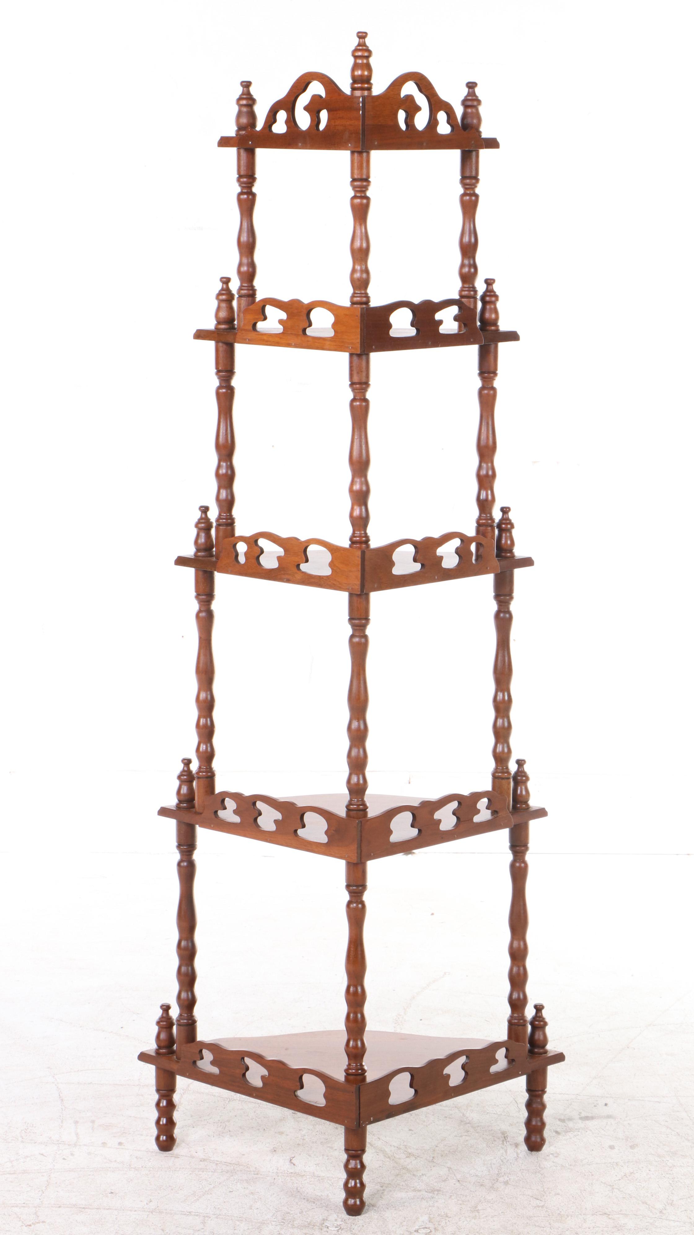 Victorian Style Walnut Corner Whatnot Shelf, 20th Century EBTH