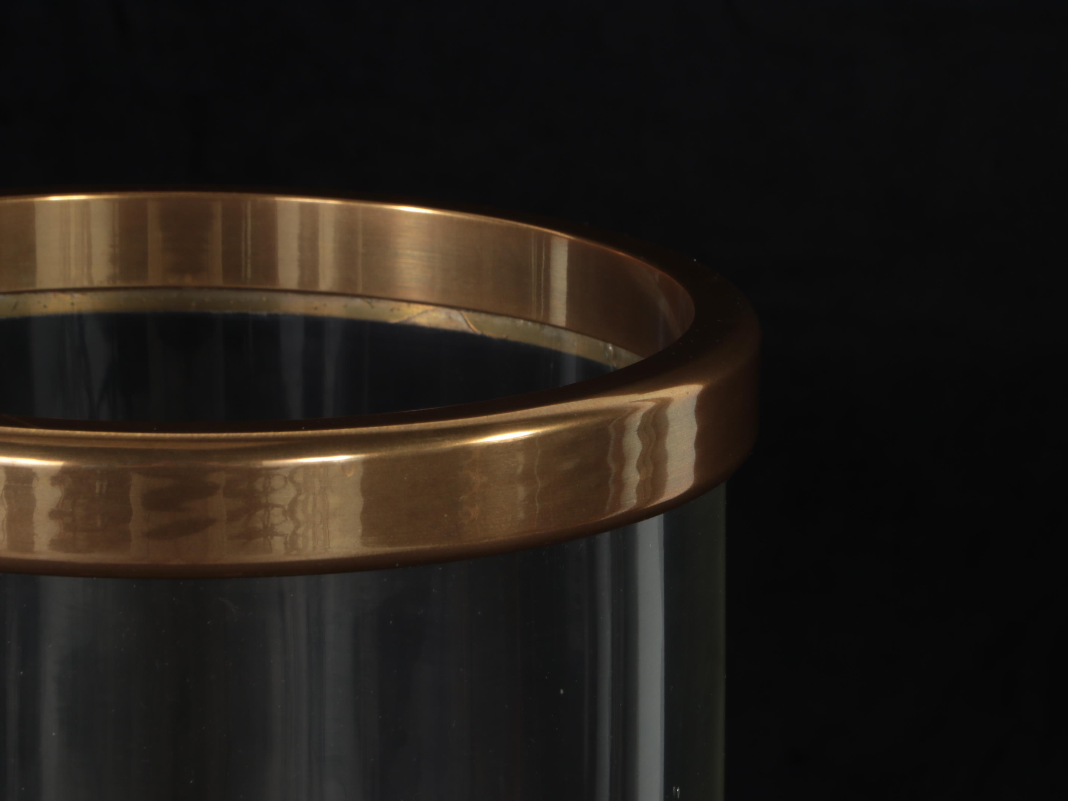 Pair of Chapman Brass and Glass Pillar Candle Hurricanes, 1977 EBTH