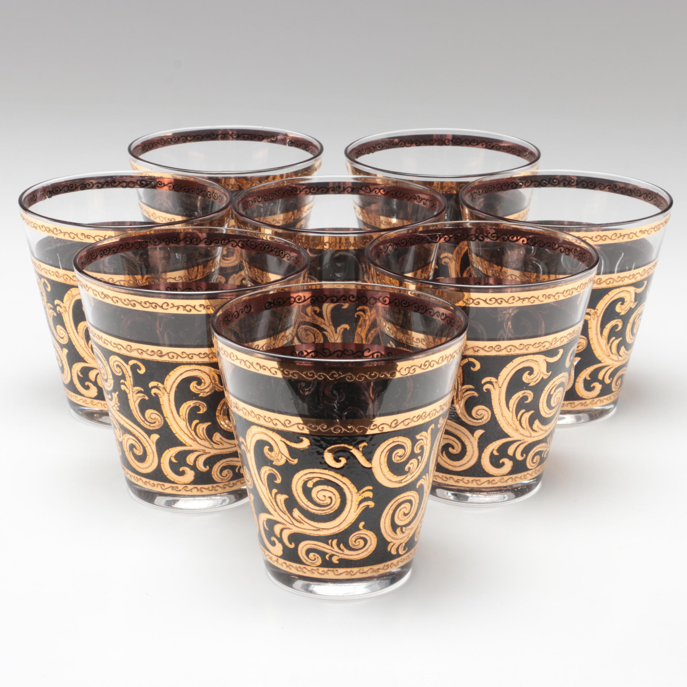 Culver "Toledo Black" Double Old Fashioned and Highball Glasses EBTH