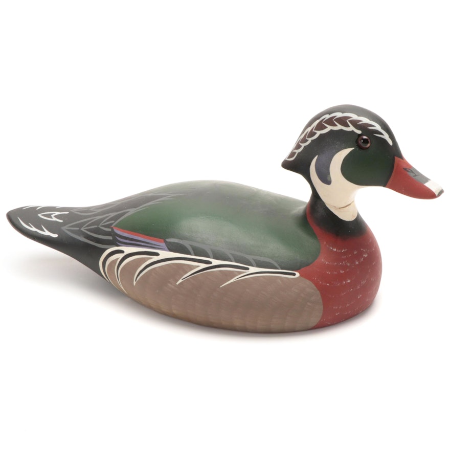Hornick Bros. Hand-Painted Carved Wood Drake Wood Duck Decoy, 1979