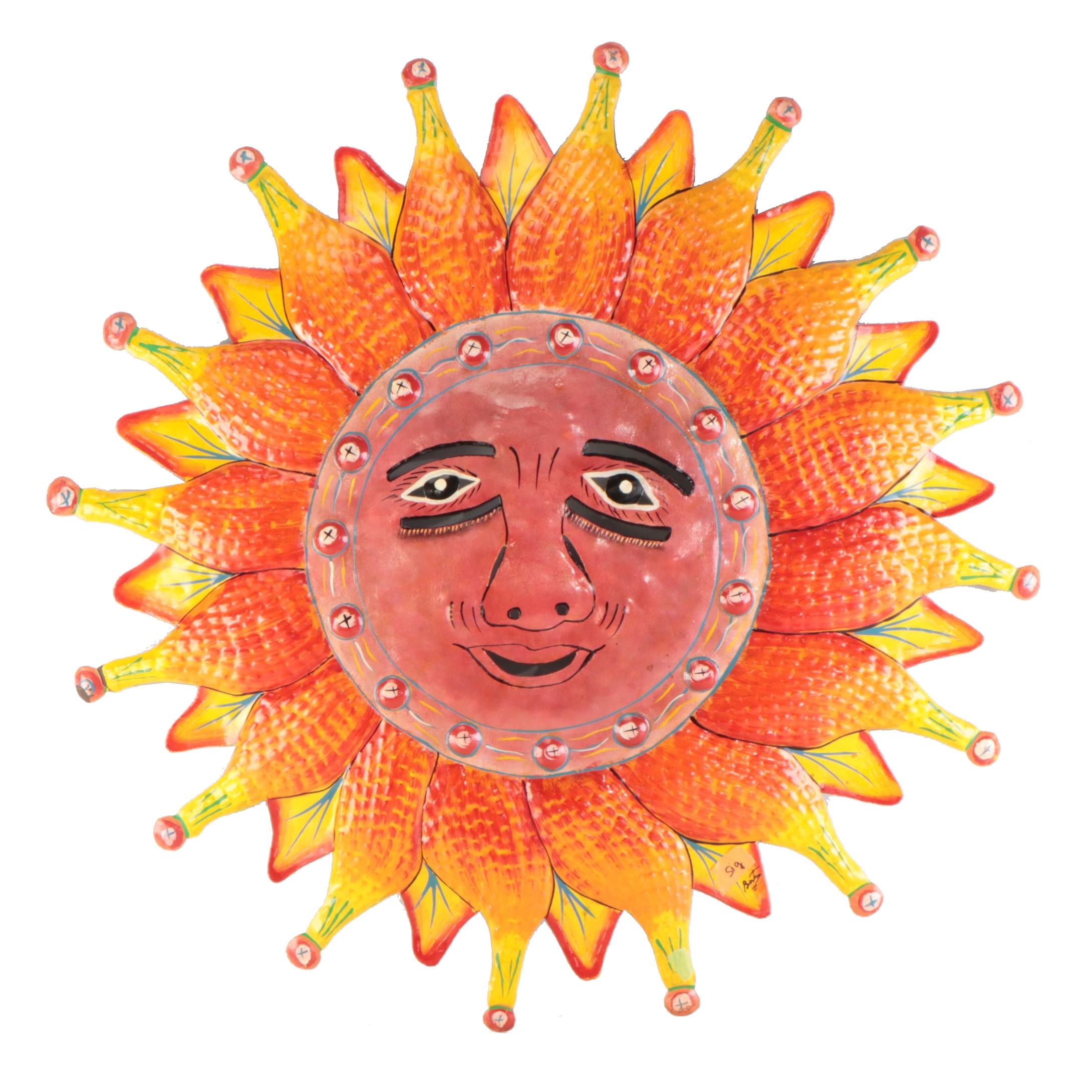 HandPainted Metal Sun Sculptural Wall Hanging, Late 20th Century EBTH
