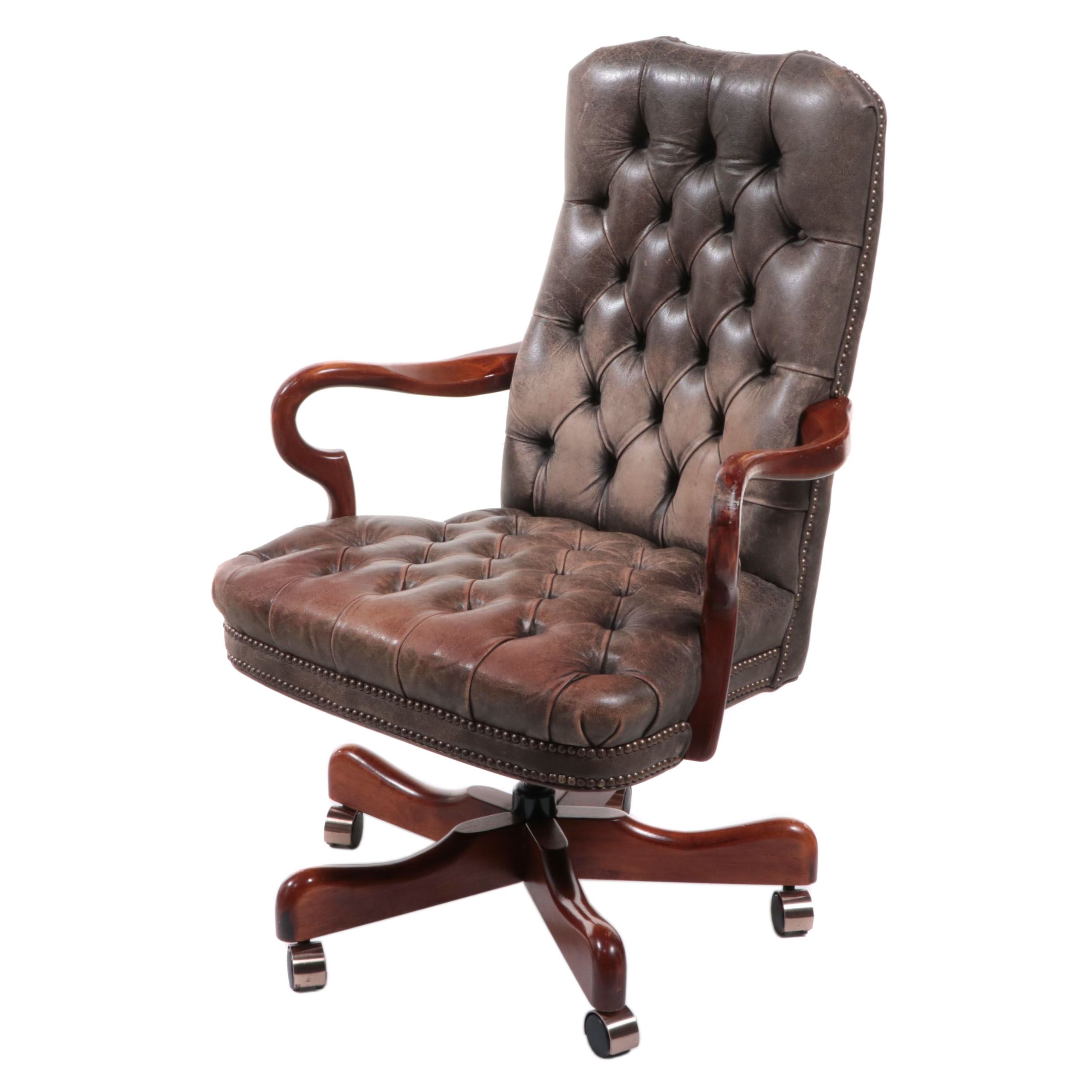 Fairfield Chair Co. Queen Anne Style Leather SwivelTilt Desk Chair EBTH