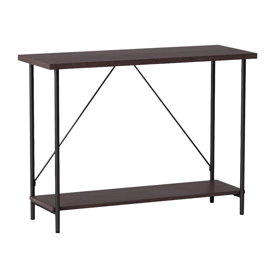 Industrial Style Metal and Espresso Wood Grain Console Table