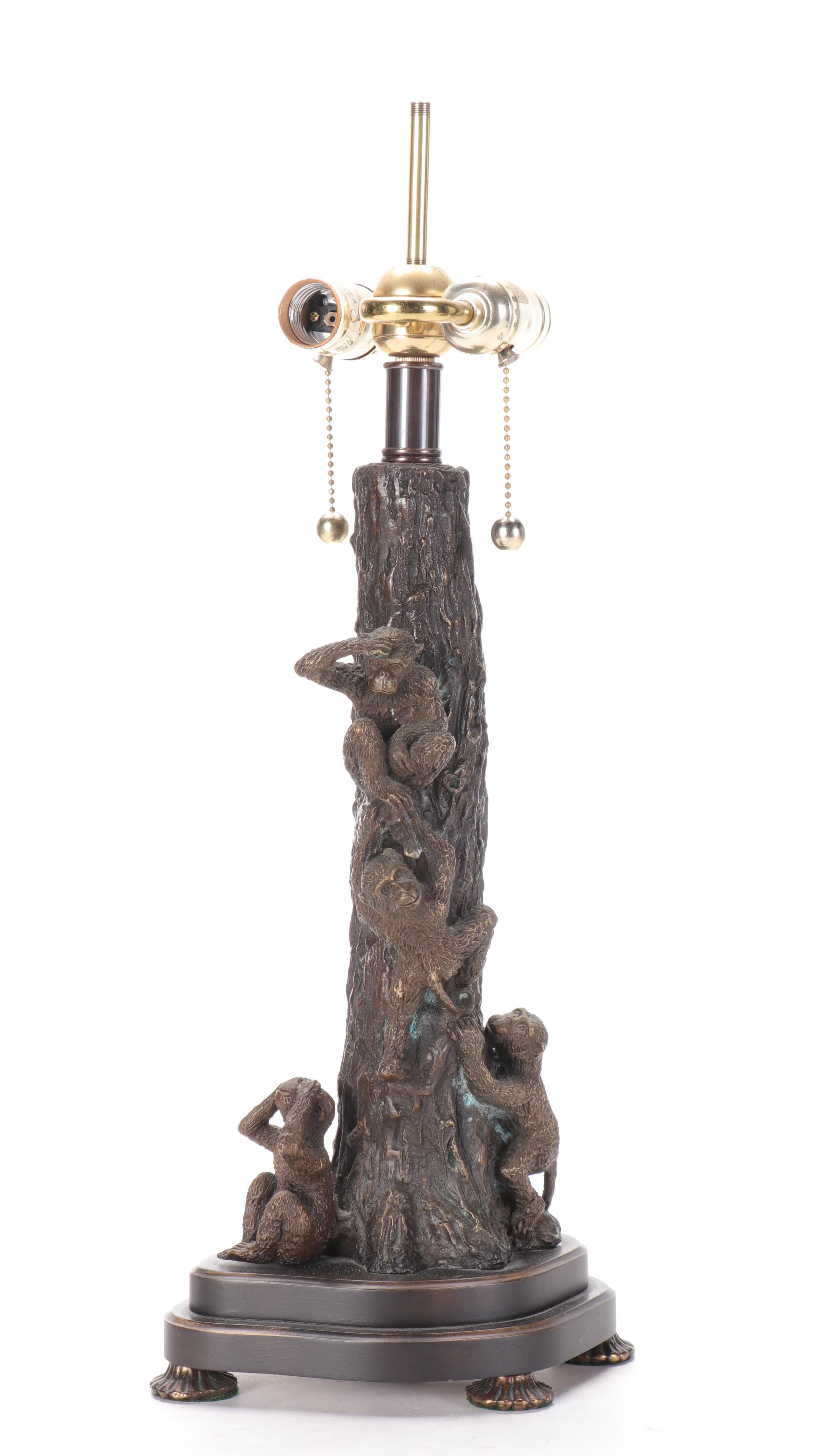 Frederick Cooper Bronzed Metal Figural Climbing Monkeys Table Lamp