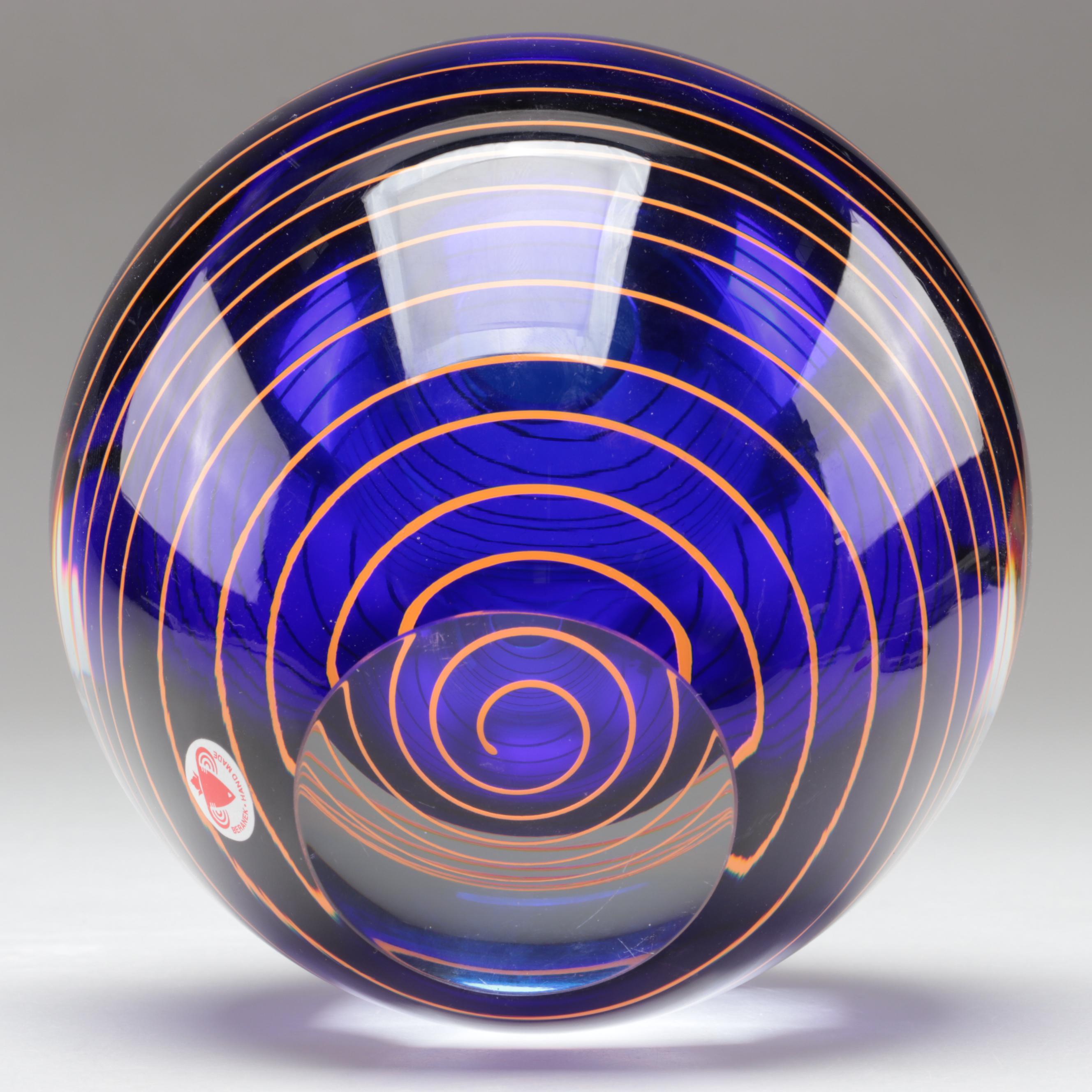 Stanislav Libenský for Skrdlovice Beránek Orange Threaded Cobalt Blue