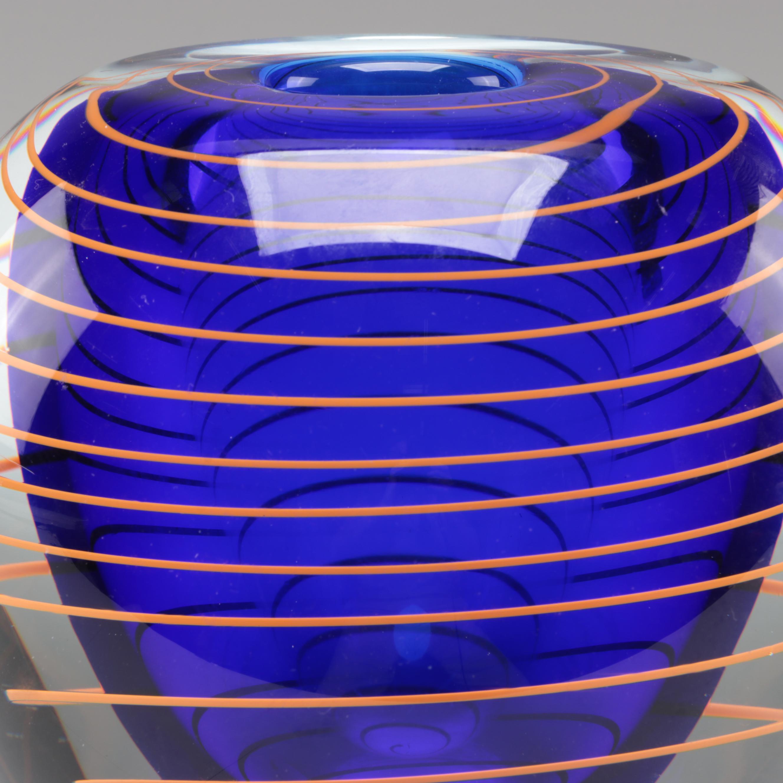 Stanislav Libenský for Skrdlovice Beránek Orange Threaded Cobalt Blue