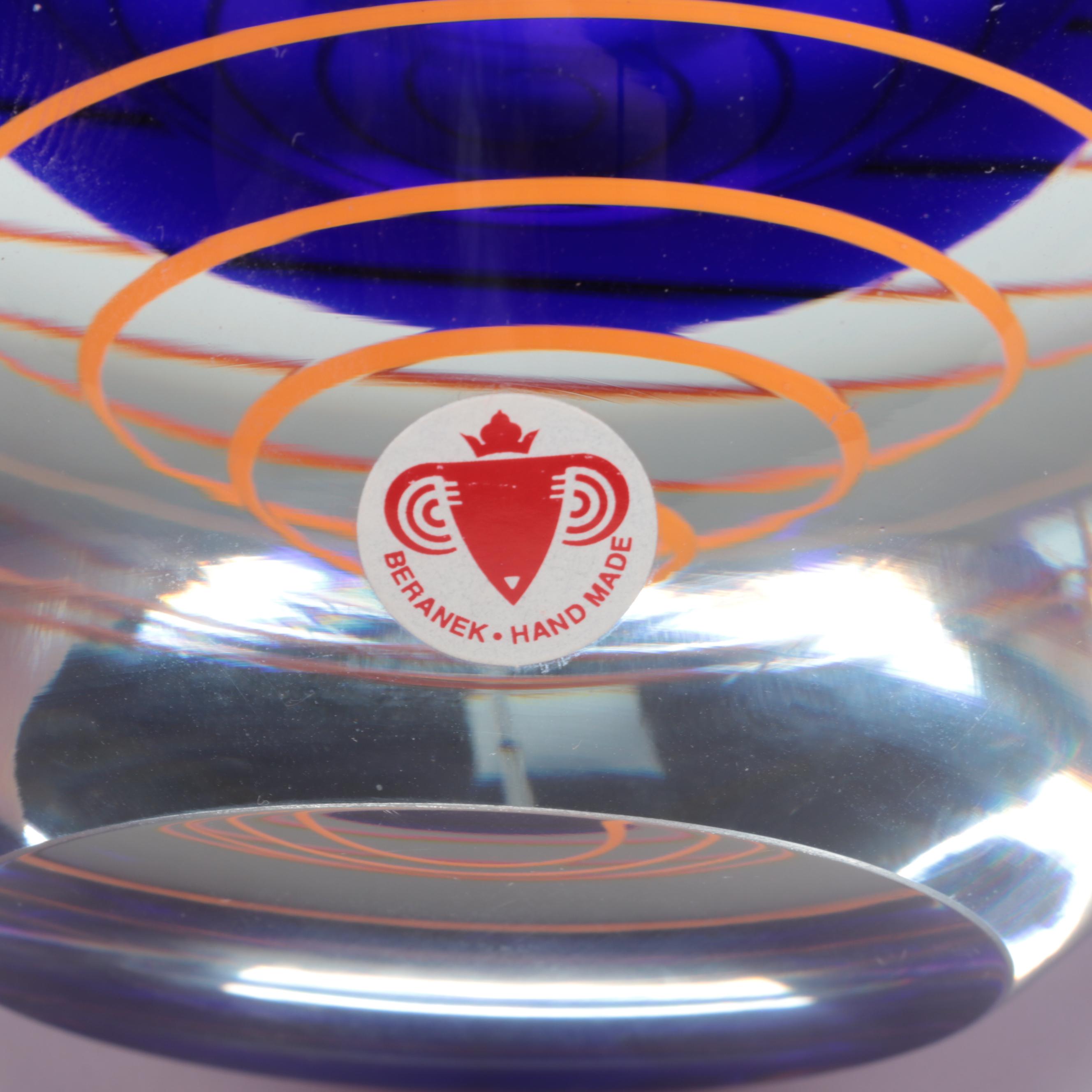 Stanislav Libenský for Skrdlovice Beránek Orange Threaded Cobalt Blue