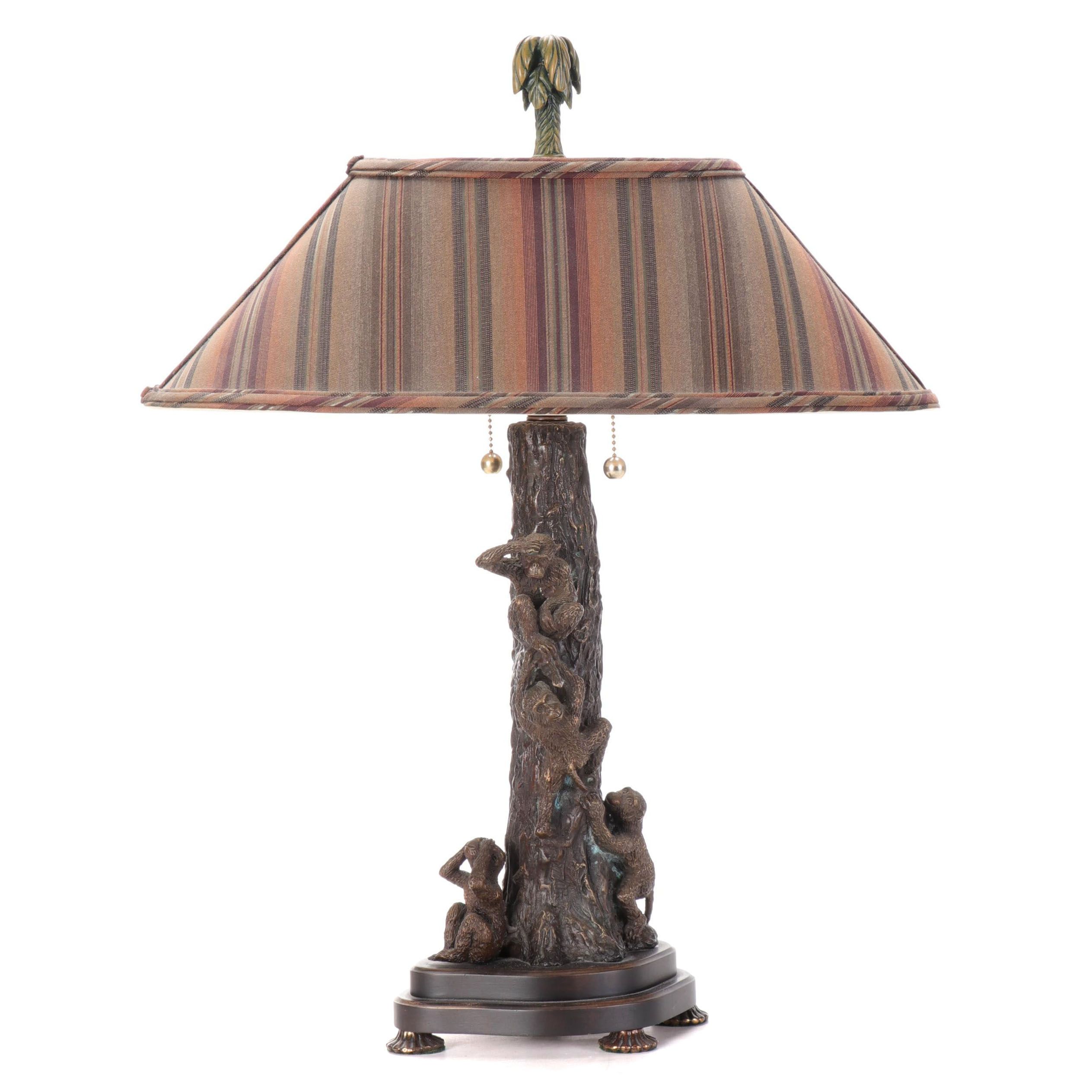 Frederick Cooper Bronzed Metal Figural Climbing Monkeys Table Lamp