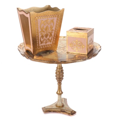 Italian Florentine Giltwood Side Table with Waste Bin and Tissue Box Cover