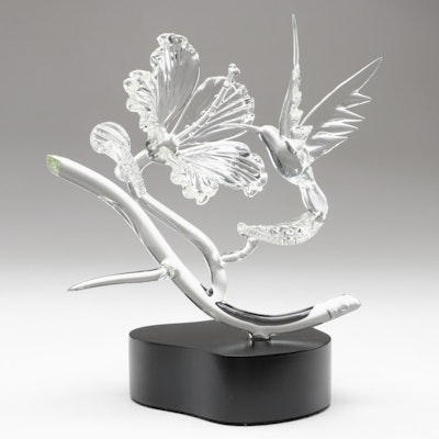 Fräbel Glass Studio "Hummingbird On Hibiscus" Glass Figurine