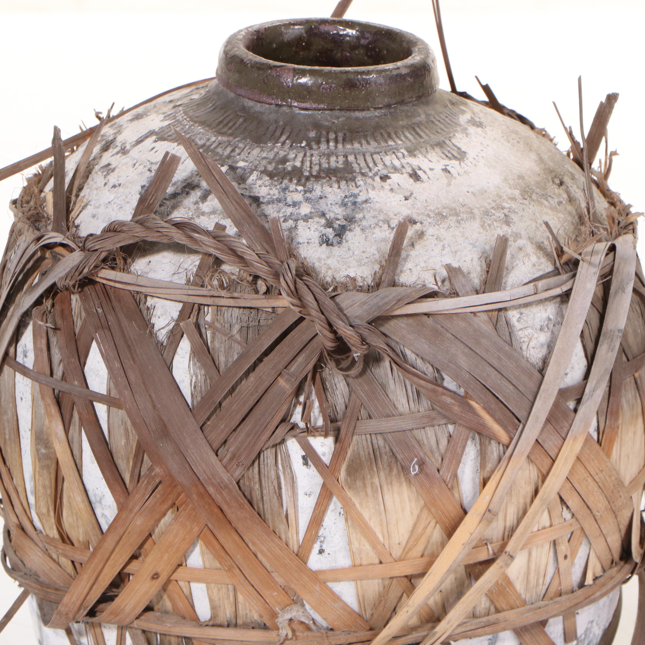 Pair of Earthenware Vessels in Woven Covering EBTH