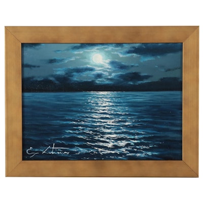 Jevgenijus Litvinas Seascape Oil Painting "Moonlight," 2022
