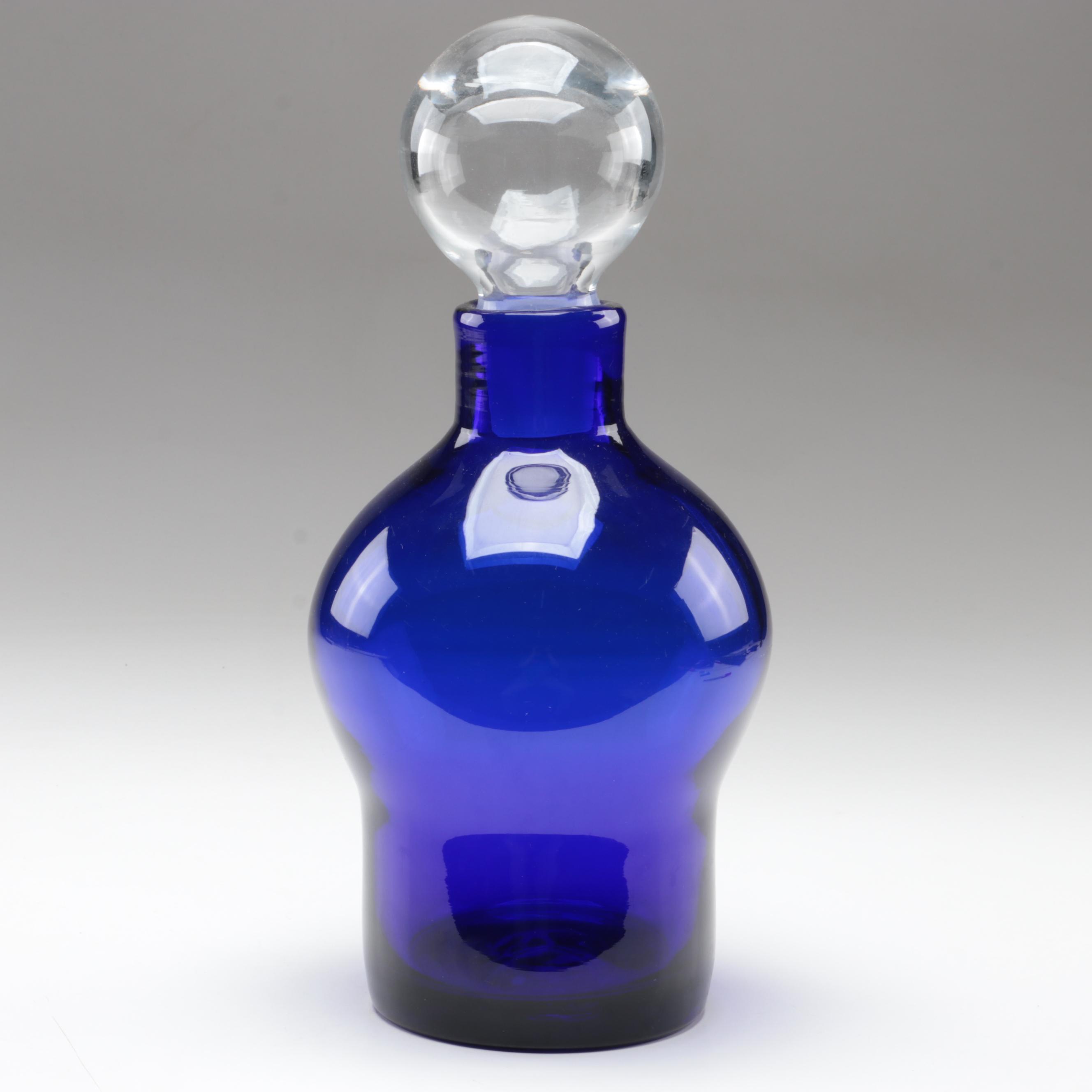 Blenko Glass Cobalt Decanter With Clear Ball Stopper EBTH