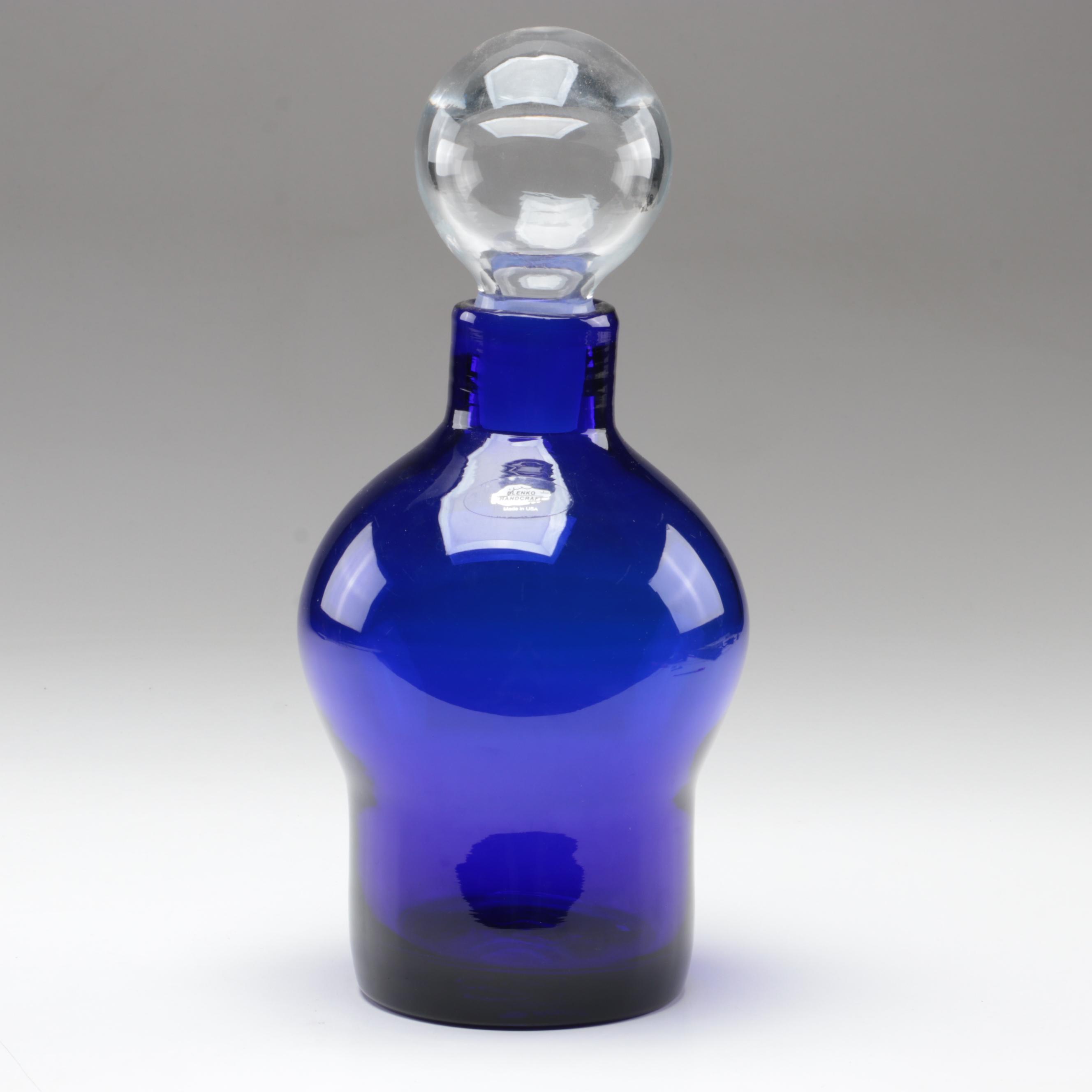 Blenko Glass Cobalt Decanter With Clear Ball Stopper EBTH