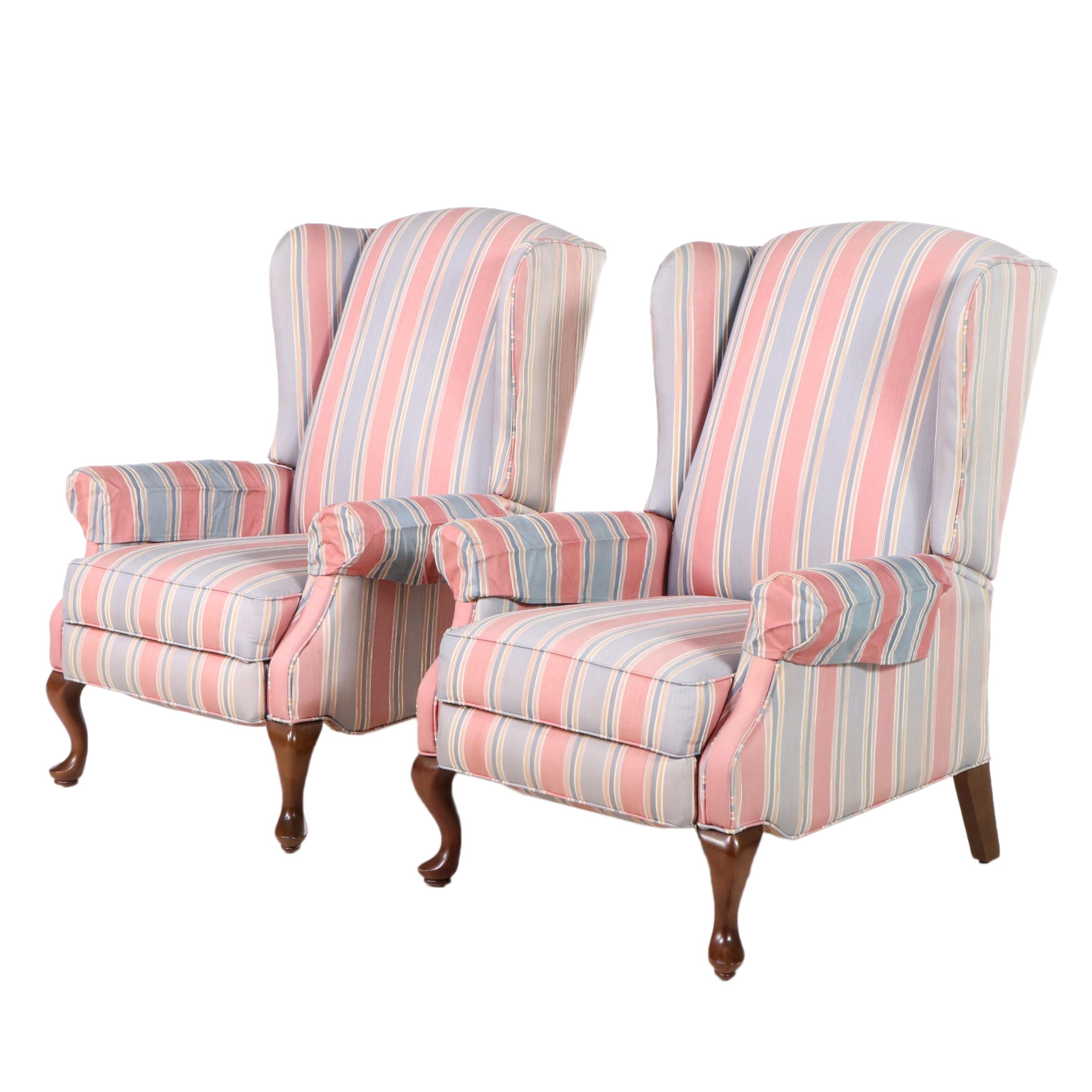 Pair of Burris Industries Queen Anne Style CustomUpholstered Wingback