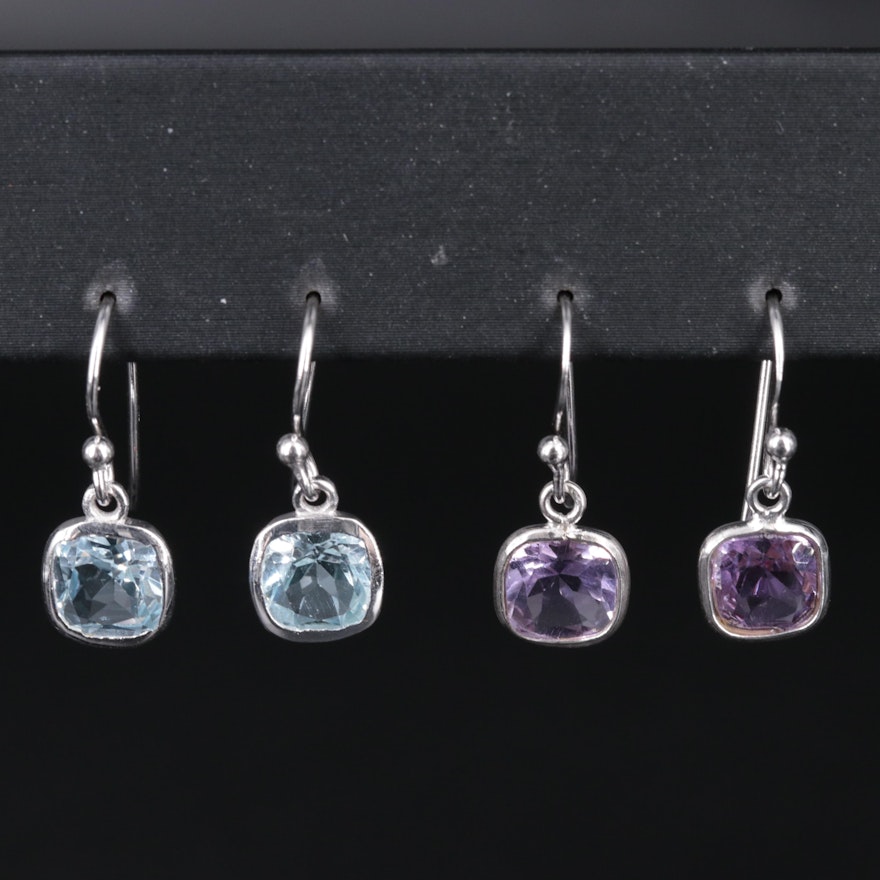 Topaz and Amethyst Drop Earrings Including Sterling Silver