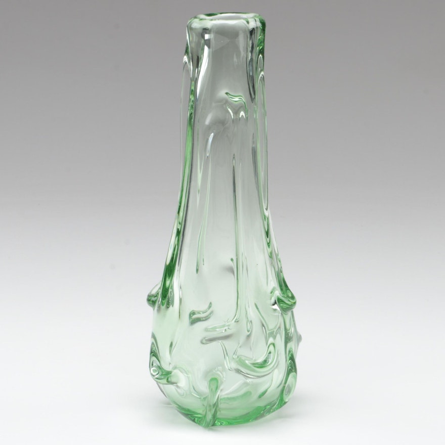 Dominick Labino Handblown Green Organic Form Studio Art Glass Vase, 1972