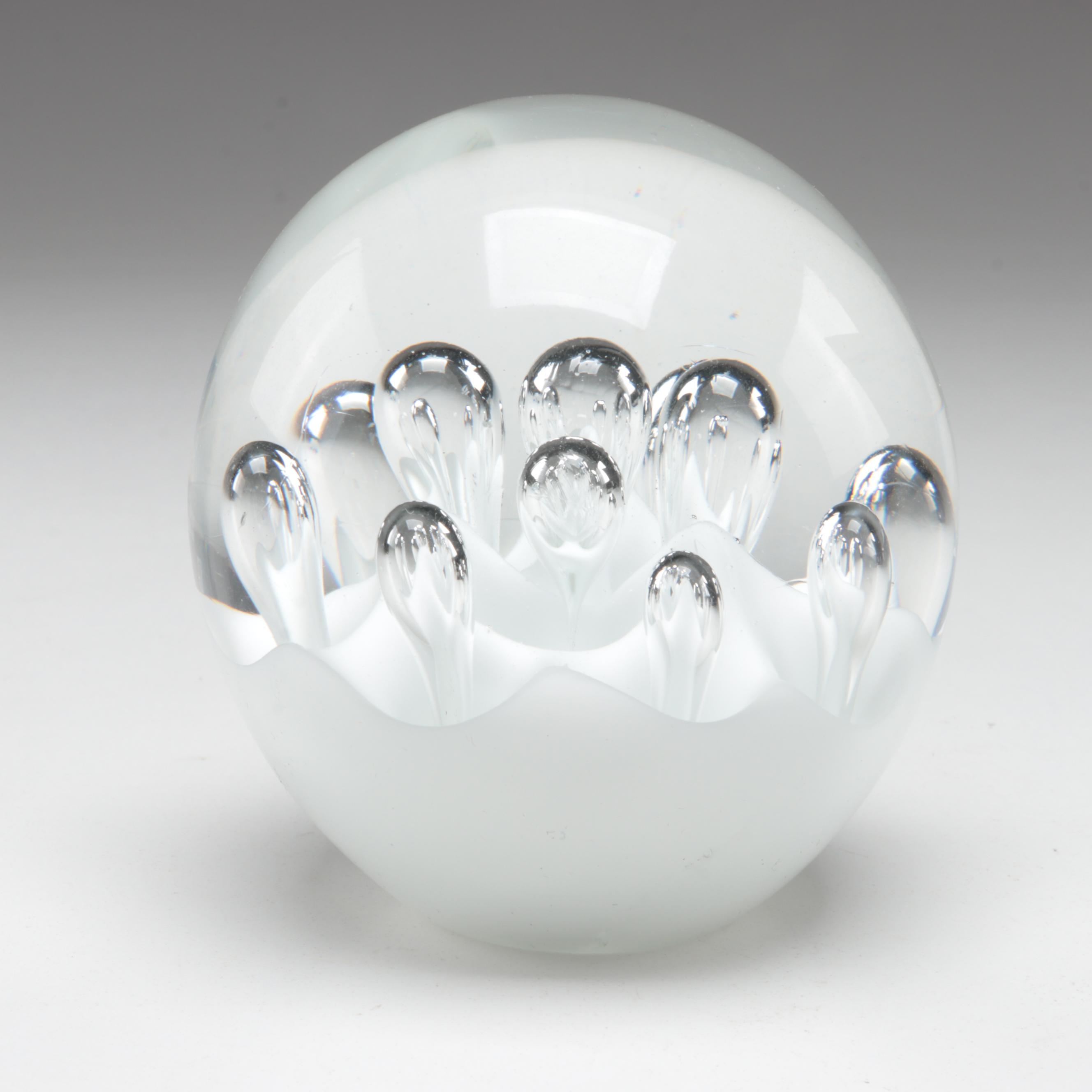 Art Glass Trapped Bubble and Floral Paperweights EBTH