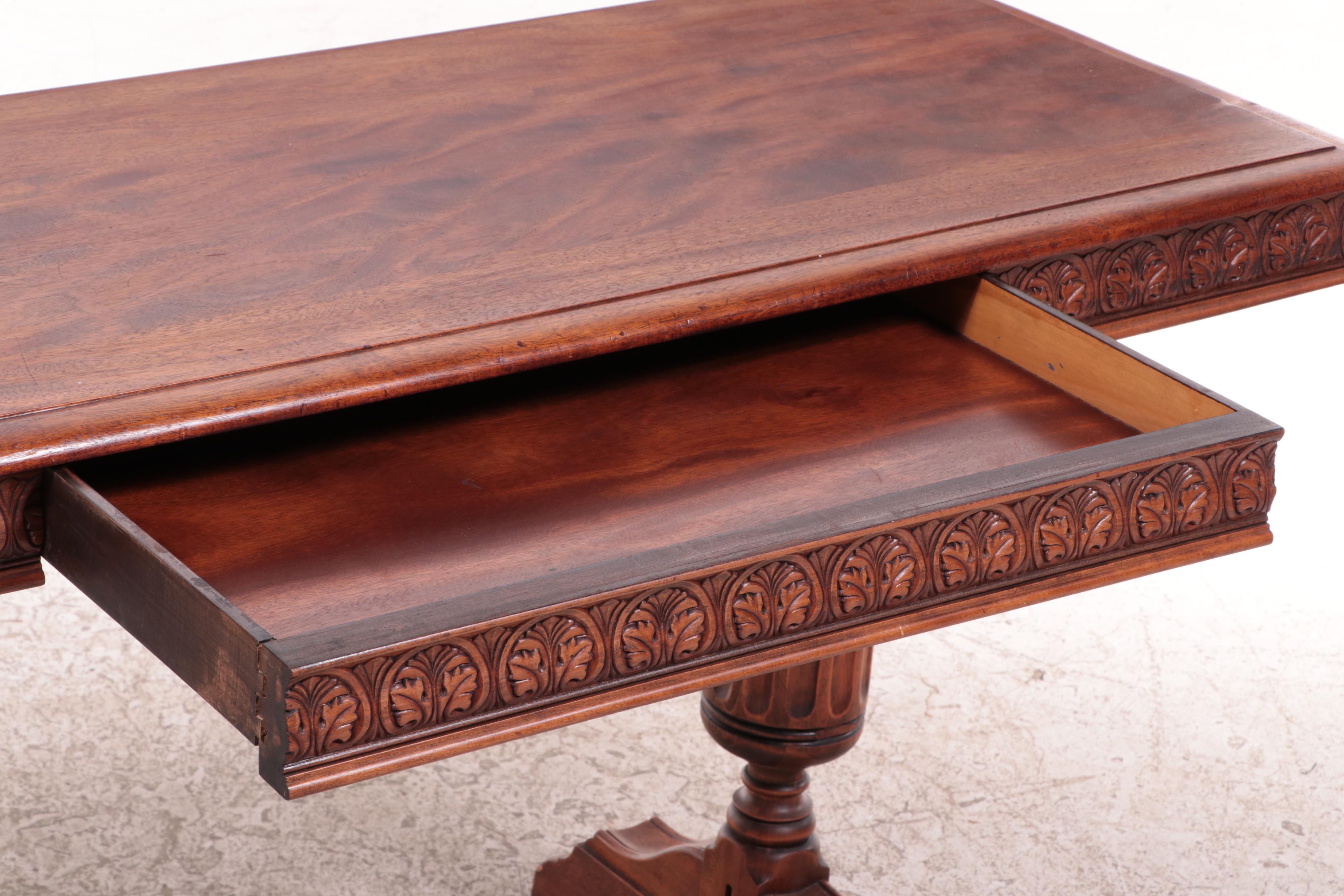 Knoxville Tables, Jacobean Style Mahogany TrestleBase Console Table