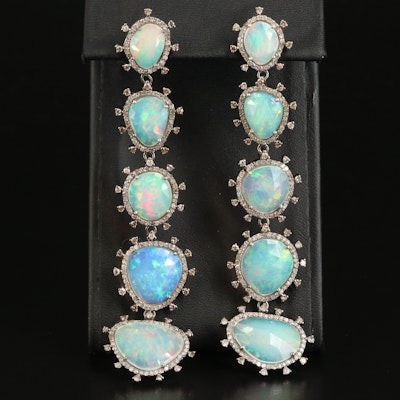 Sterling Opal and 4.51 CTW Diamond Graduated Earrings