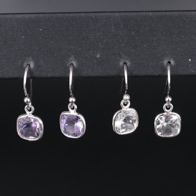 Sterling Silver Earrings Featuring Topaz and Amethyst