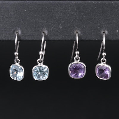Amethyst and Topaz Drop Earrings Including Sterling Silver