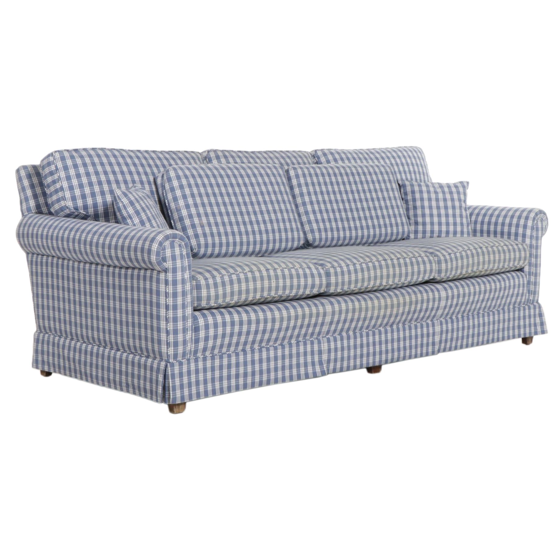 Blue and White Gingham Upholstered ThreeSeat Sofa EBTH