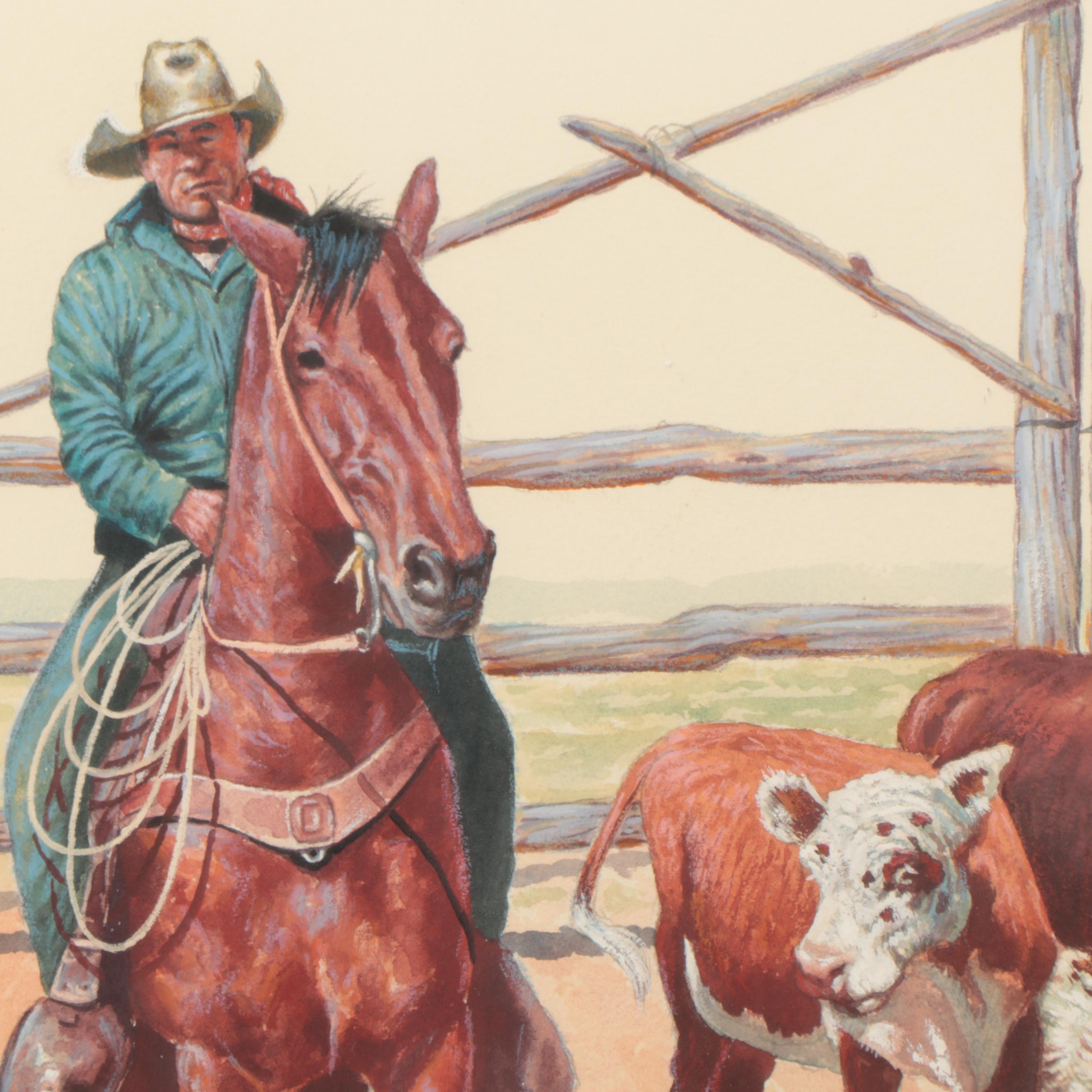 Dan Muller Watercolor Painting of Cowboy EBTH