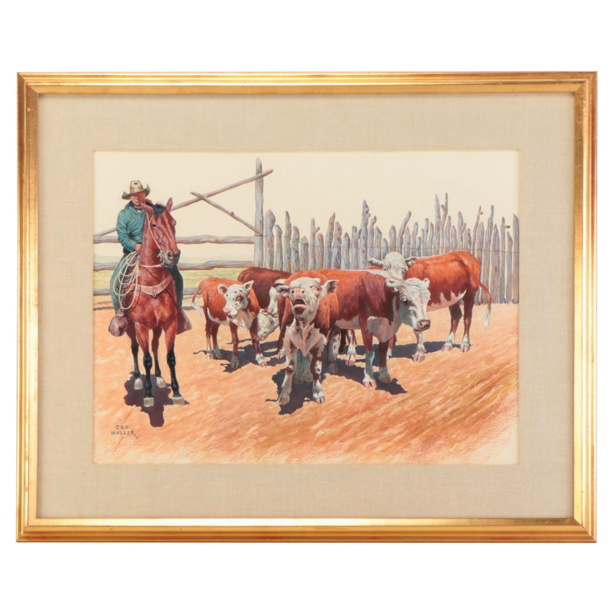 Dan Muller Watercolor Painting of Cowboy EBTH