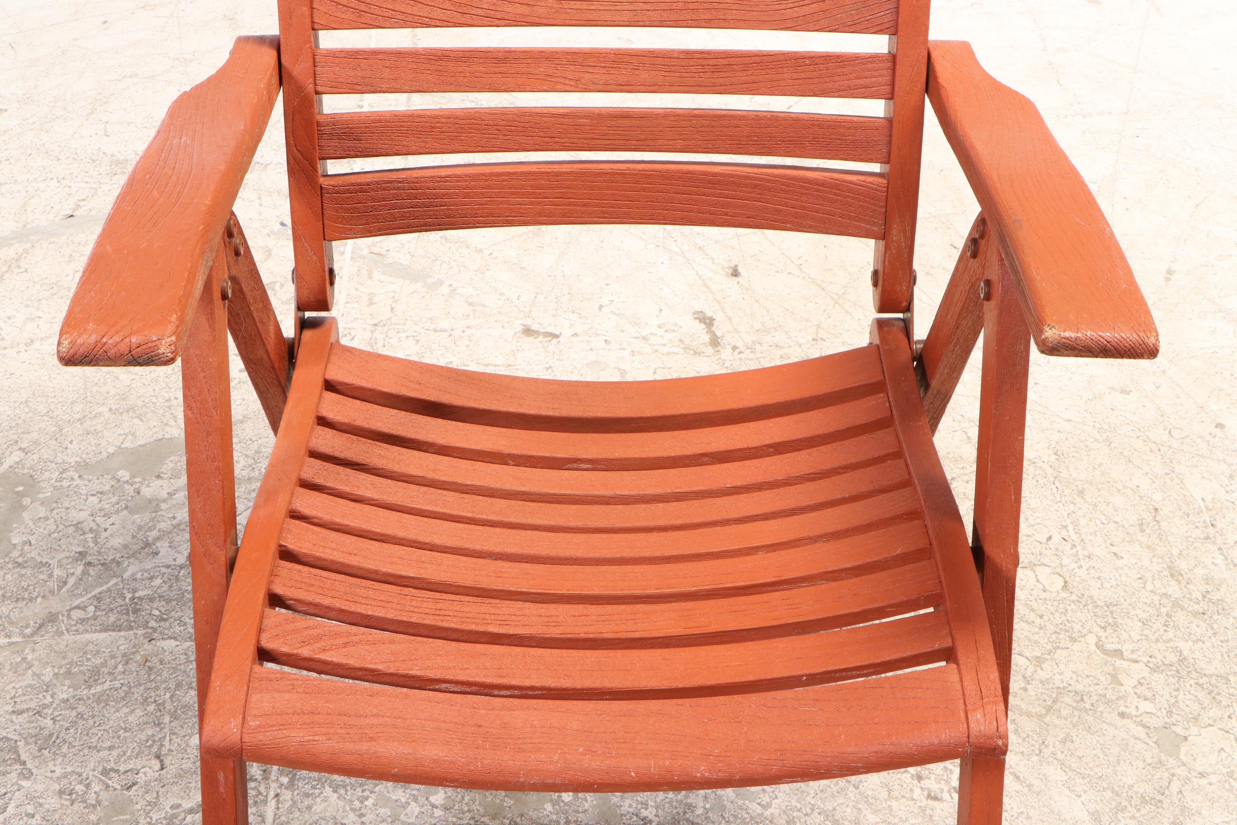 SevenPiece RedStained and Slatted Hardwood Patio Dining Set EBTH