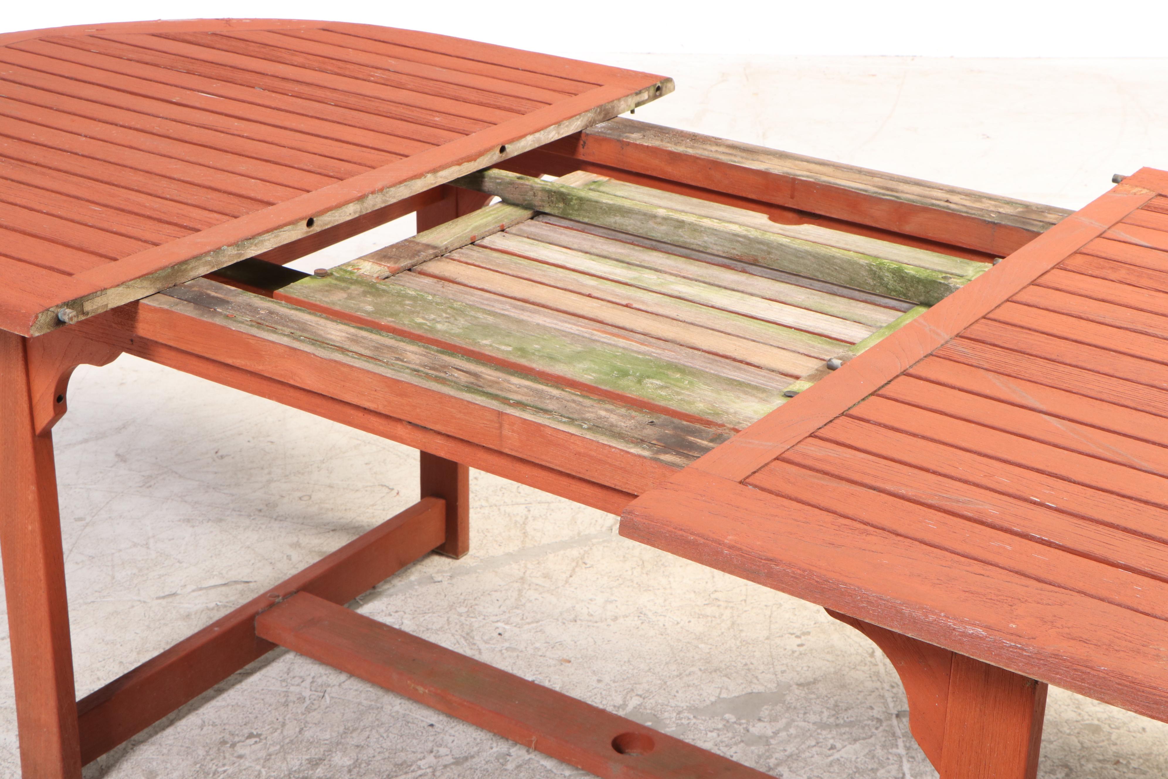 SevenPiece RedStained and Slatted Hardwood Patio Dining Set EBTH