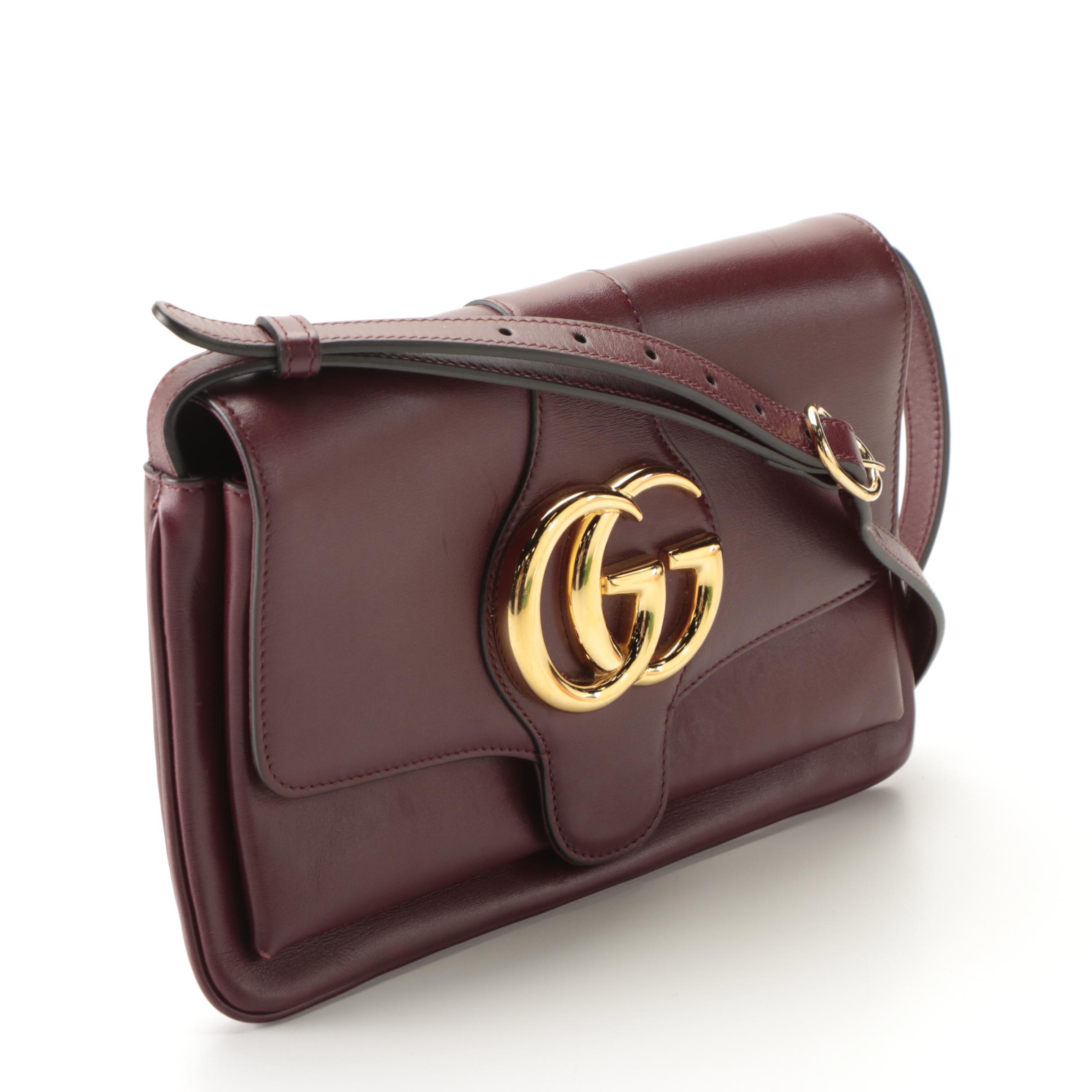Gucci Arli Small Flap Shoulder Bag in Dark Burgundy Calfskin Leather EBTH
