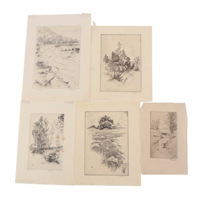 Lee Sturges Landscape Etchings, Early 20th Century