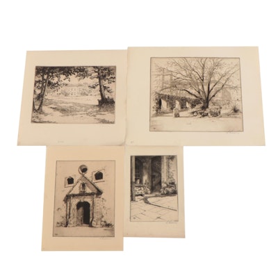 Lee Sturges Etchings Including "In the Garden of the Alamo," Circa 1930