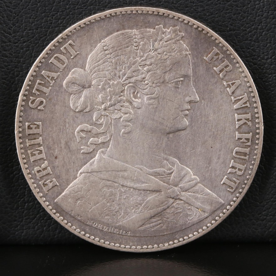 1860 German States Frankfurt Thaler Silver Coin