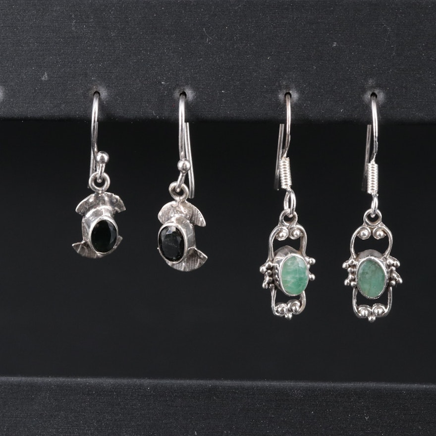 2-Piece Sterling Drop Earrings Set Featuring Emerald