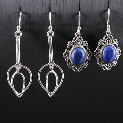 2-Piece Sterling Dangle Earrings Set Featuring Lapis Lazuli