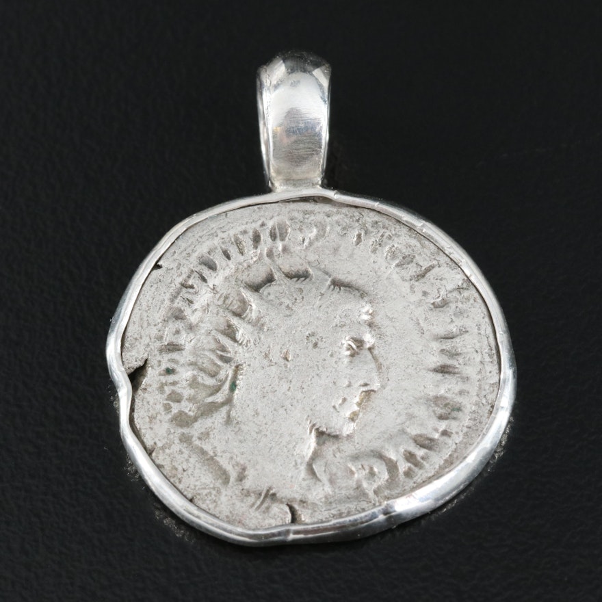950 Silver Pendant with Ancient Roman Antoninianus Coin of Philip I, ca. 244 A.D