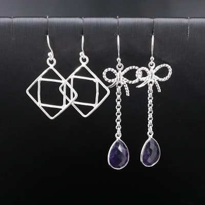 2-Piece Sterling Dangle and Drop Earrings Featuring Amethyst
