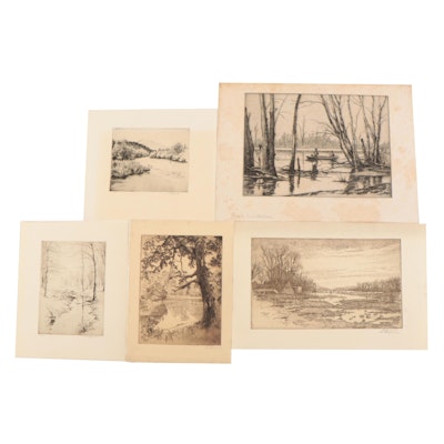 Lee Sturges Landscape Etchings Including "Locating the Duck Blind", Early 20th C