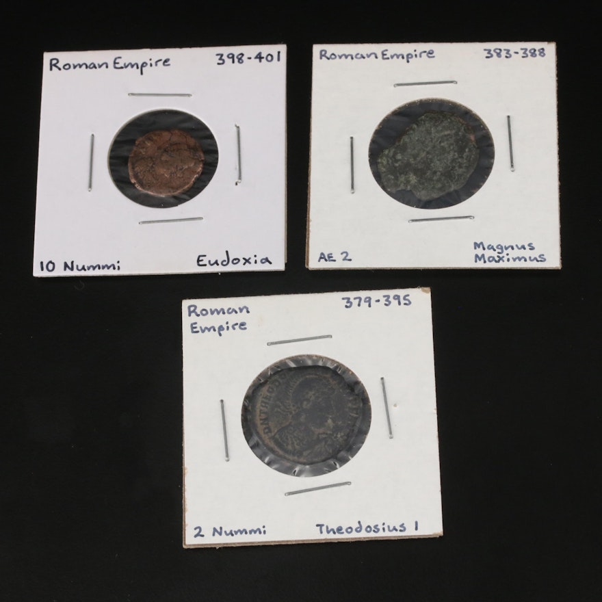 Three Ancient Late Roman Imperial Bronze Coins