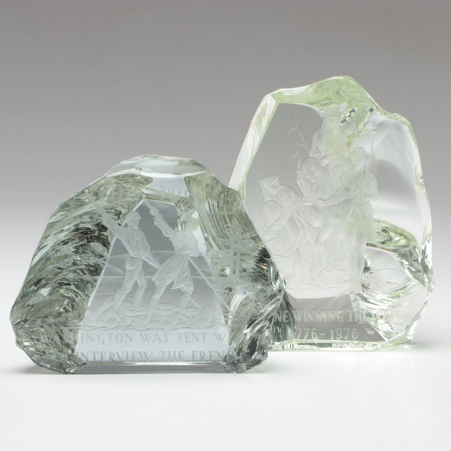 Ladislav Ježek and Miroslav Valenta Boone and Washington Engraved Crystal Blocks