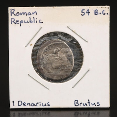 Ancient Roman Republic AR Denarius of Brutus, ca. 54 BC