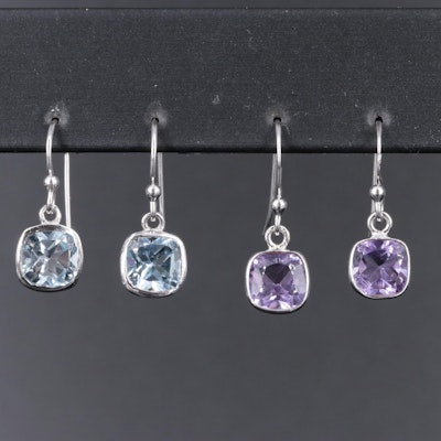 Sterling Silver Earrings Featuring Amethyst and Topaz